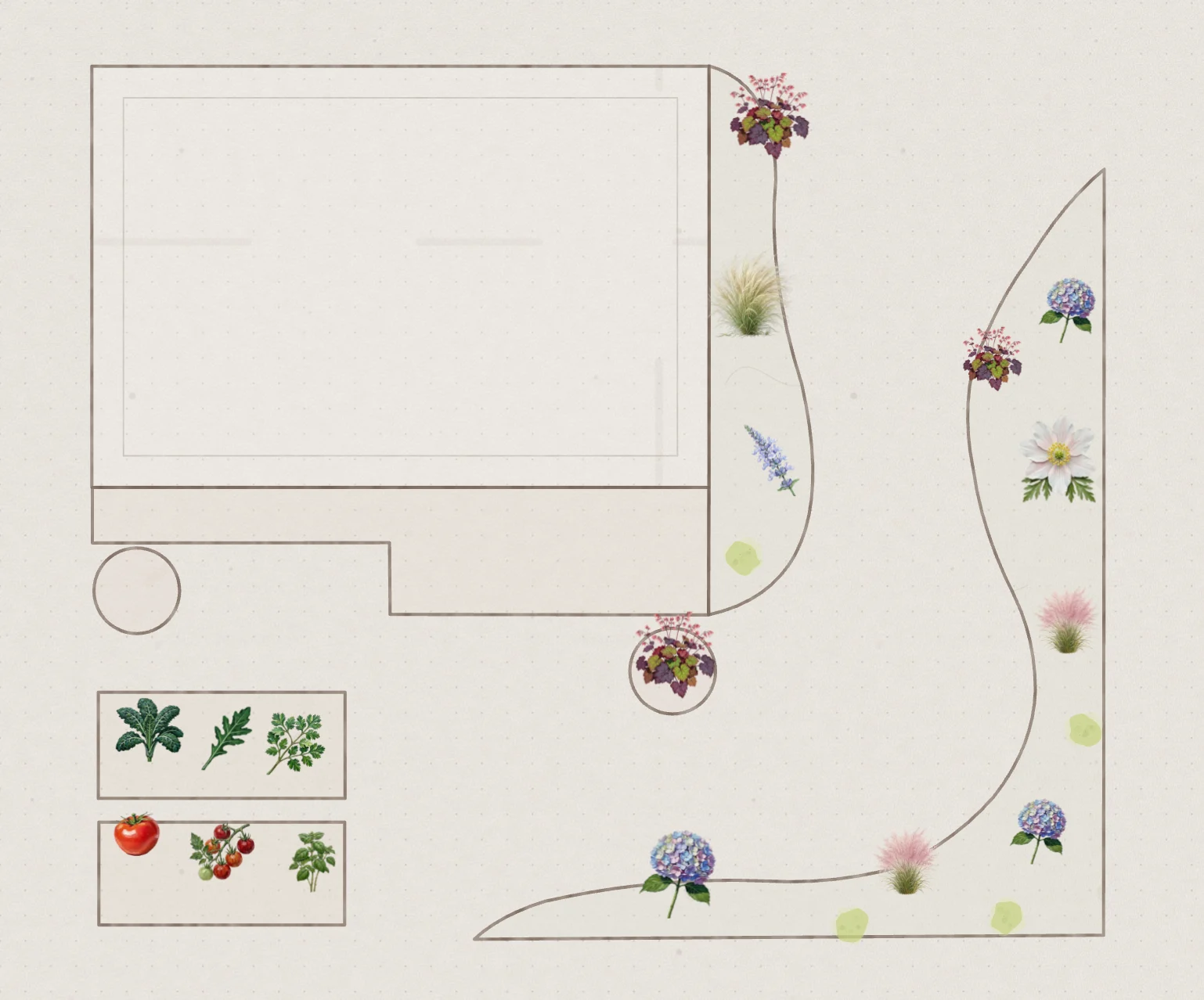 An illustrated plan of a garden