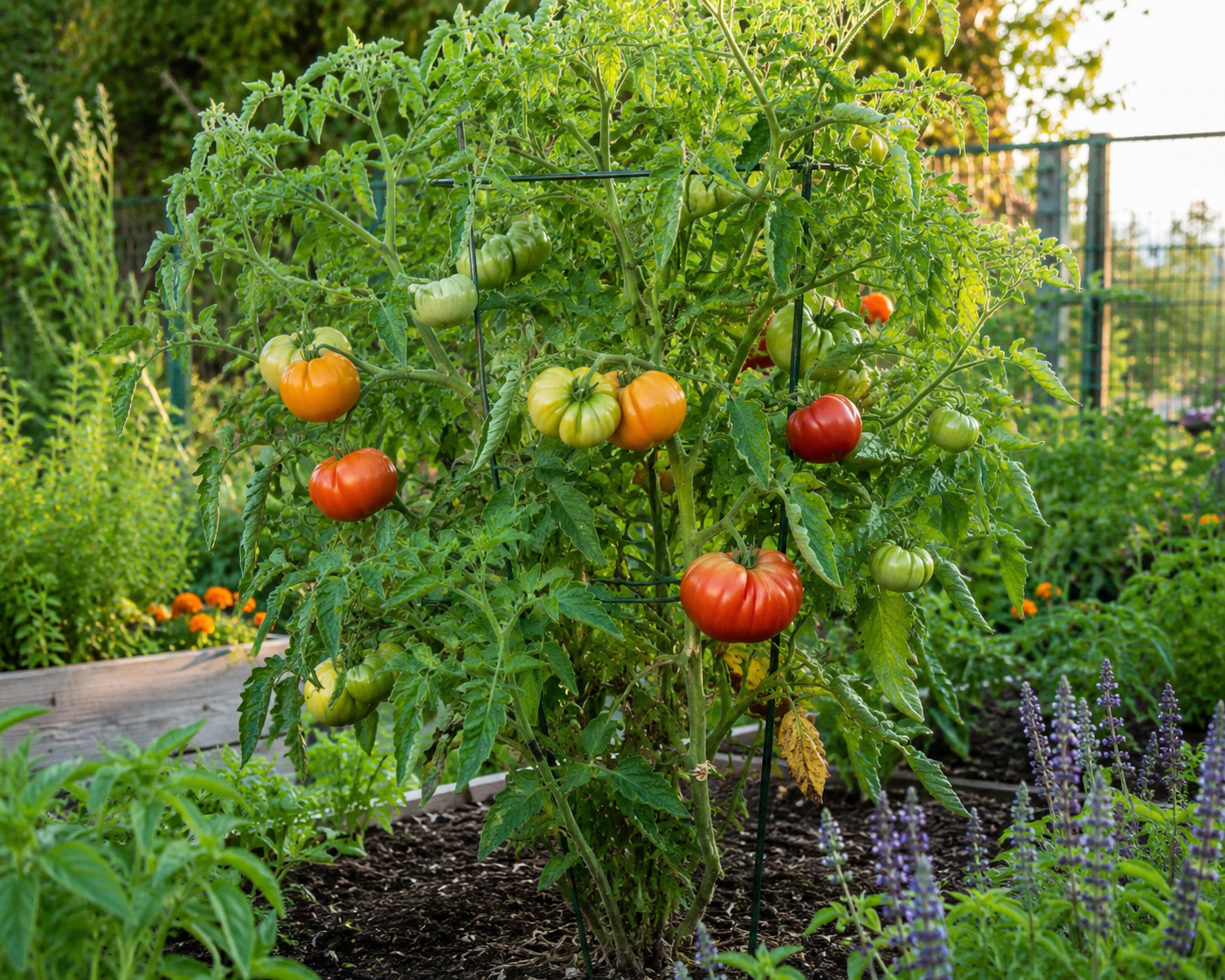 Hands tending a garden plant